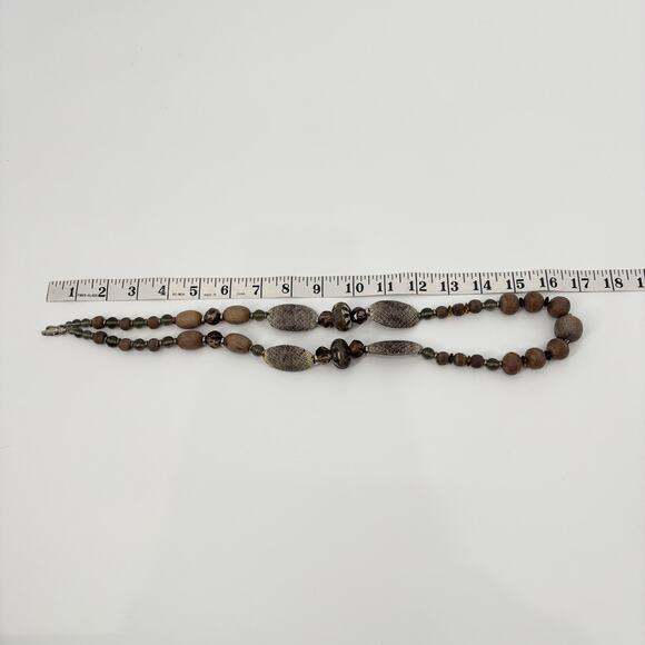 Vintage Chunky 34" Brown Beaded Necklace with Snakeskin Earthy Design - Picture 5 of 5